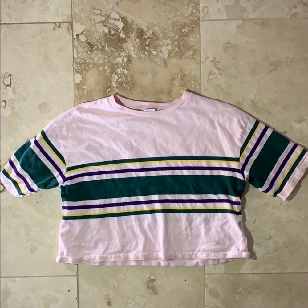 Pink striped crop top shirt